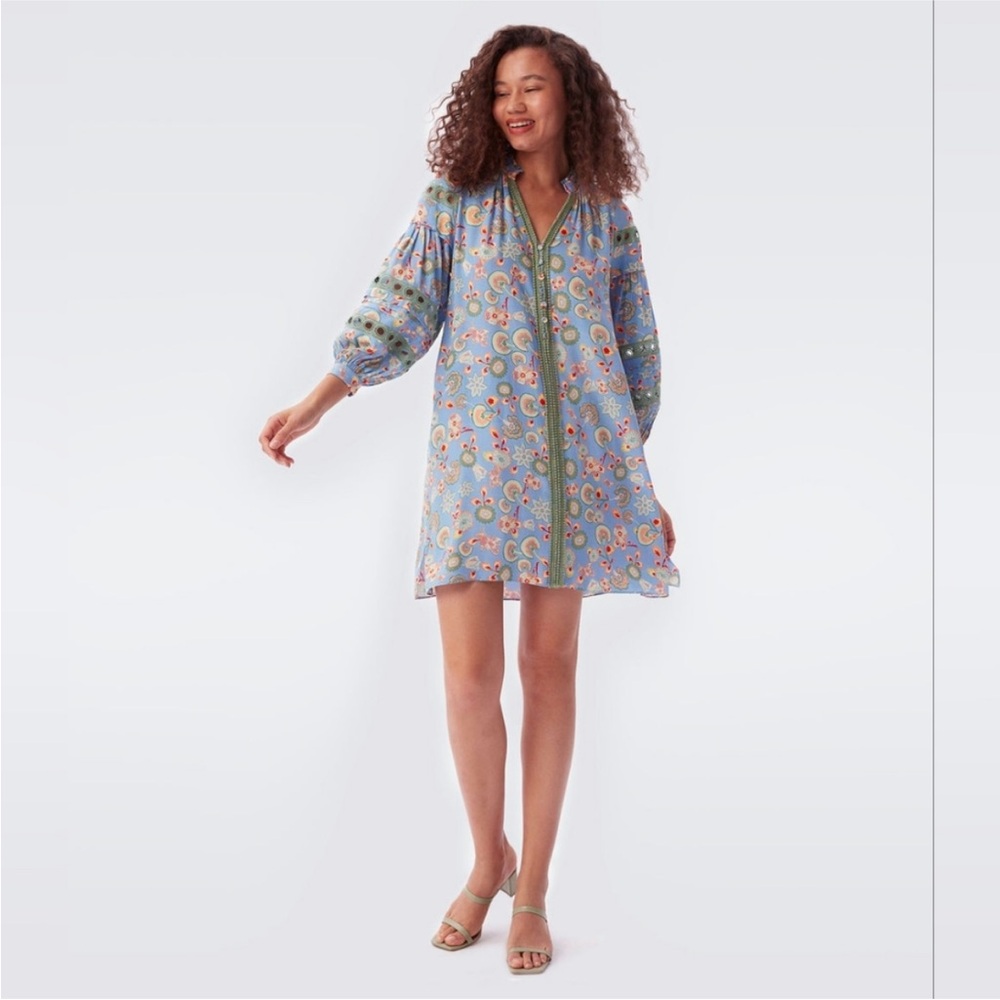 DVF Jessica Mini Dress in Floral Sky‎ Blue small